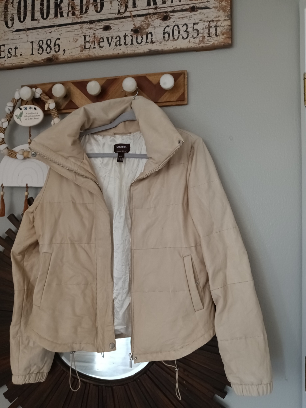 Danier Beige Leather And Goose Down Women's Puffer Jacket